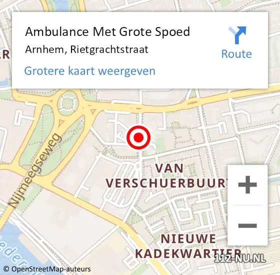 Locatie op kaart van de 112 melding: Ambulance Met Grote Spoed Naar Arnhem, Rietgrachtstraat op 18 maart 2019 23:52