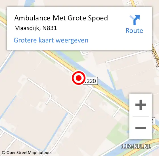 Locatie op kaart van de 112 melding: Ambulance Met Grote Spoed Naar Maasdijk, N831 op 19 maart 2019 08:17