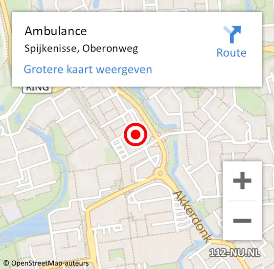 Locatie op kaart van de 112 melding: Ambulance Spijkenisse, Oberonweg op 19 maart 2019 09:18