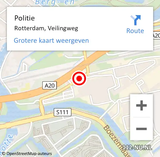 Locatie op kaart van de 112 melding: Politie Rotterdam, Veilingweg op 19 maart 2019 12:29