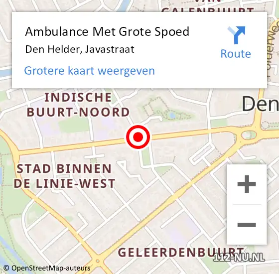 Locatie op kaart van de 112 melding: Ambulance Met Grote Spoed Naar Den Helder, Javastraat op 19 maart 2019 17:35