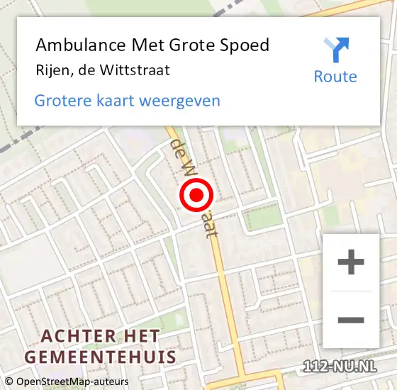 Locatie op kaart van de 112 melding: Ambulance Met Grote Spoed Naar Rijen, de Wittstraat op 19 maart 2019 17:47