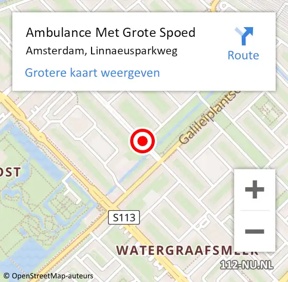 Locatie op kaart van de 112 melding: Ambulance Met Grote Spoed Naar Amsterdam, Linnaeusparkweg op 19 maart 2019 19:15