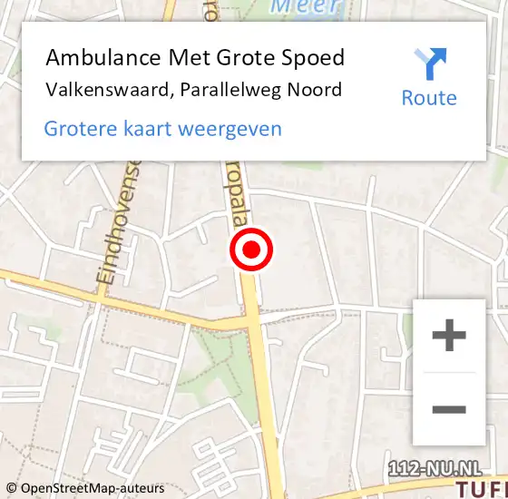 Locatie op kaart van de 112 melding: Ambulance Met Grote Spoed Naar Valkenswaard, Parallelweg Noord op 19 maart 2019 22:57