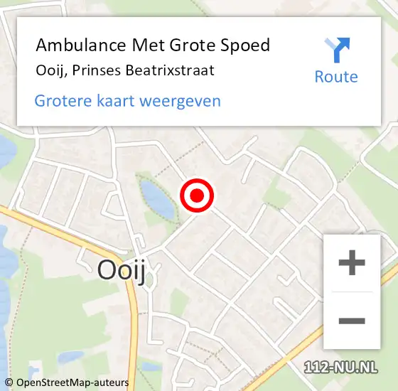 Locatie op kaart van de 112 melding: Ambulance Met Grote Spoed Naar Ooij, Prinses Beatrixstraat op 20 maart 2019 00:46