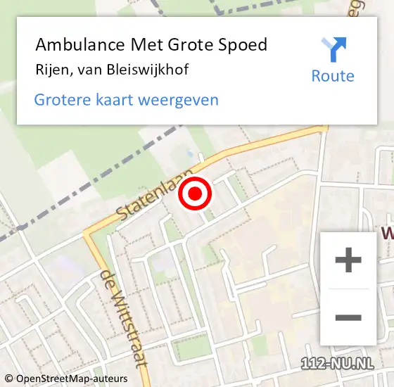 Locatie op kaart van de 112 melding: Ambulance Met Grote Spoed Naar Rijen, van Bleiswijkhof op 20 maart 2019 06:51