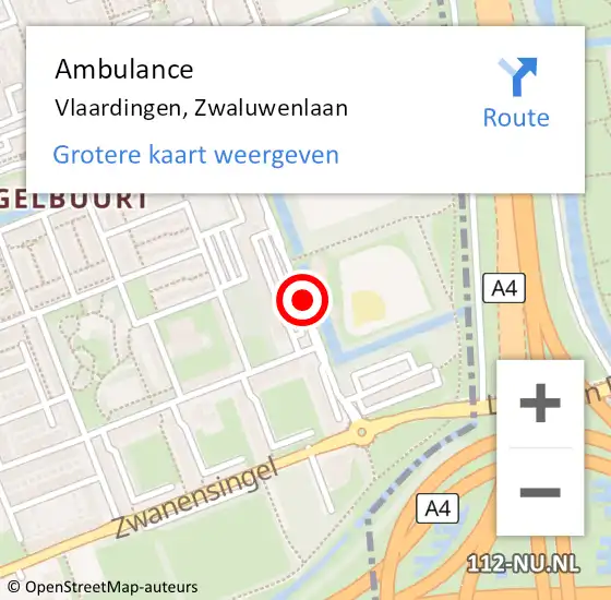 Locatie op kaart van de 112 melding: Ambulance Vlaardingen, Zwaluwenlaan op 20 maart 2019 11:10