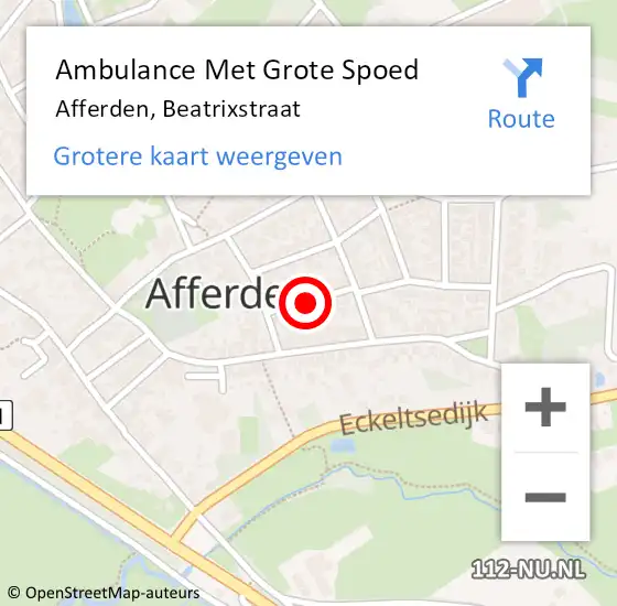 Locatie op kaart van de 112 melding: Ambulance Met Grote Spoed Naar Afferden, Beatrixstraat op 20 maart 2019 13:18