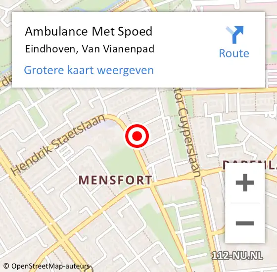 Locatie op kaart van de 112 melding: Ambulance Met Spoed Naar Eindhoven, Van Vianenpad op 20 maart 2019 15:15