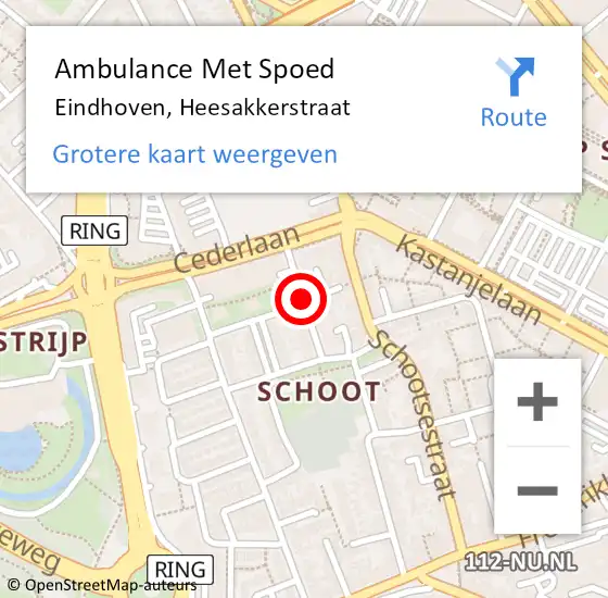 Locatie op kaart van de 112 melding: Ambulance Met Spoed Naar Eindhoven, Heesakkerstraat op 20 maart 2019 17:46