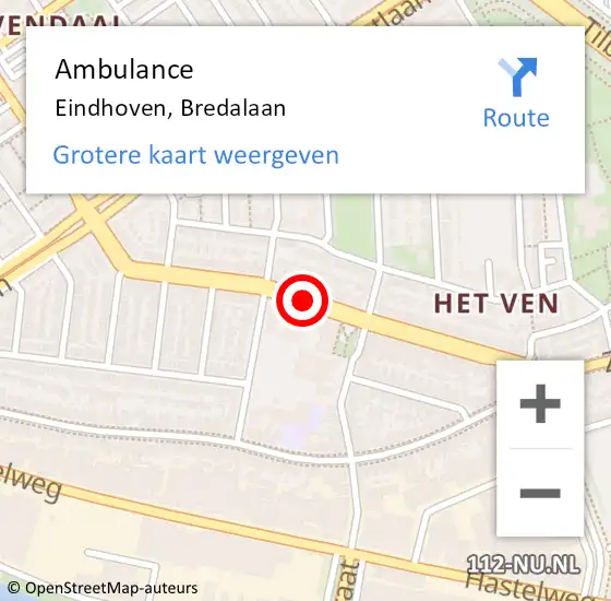 Locatie op kaart van de 112 melding: Ambulance Eindhoven, Bredalaan op 20 maart 2019 18:40