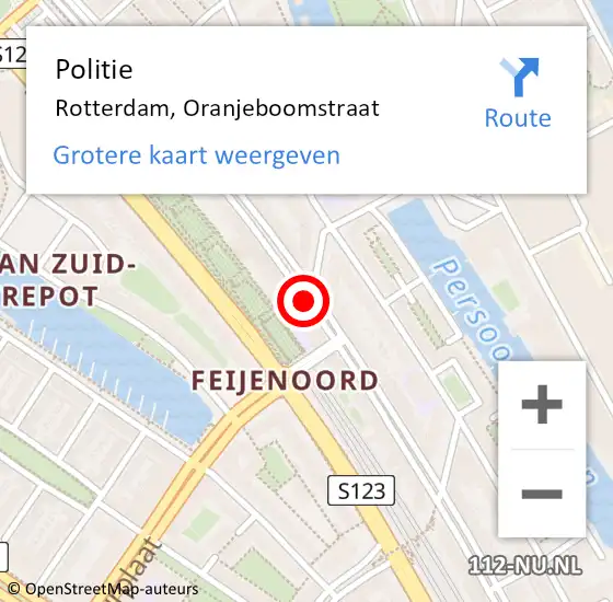 Locatie op kaart van de 112 melding: Politie Rotterdam, Oranjeboomstraat op 20 maart 2019 22:24