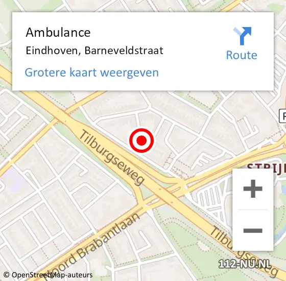 Locatie op kaart van de 112 melding: Ambulance Eindhoven, Barneveldstraat op 20 maart 2019 23:26