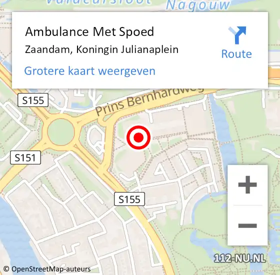Locatie op kaart van de 112 melding: Ambulance Met Spoed Naar Zaandam, Koningin Julianaplein op 20 maart 2019 23:59