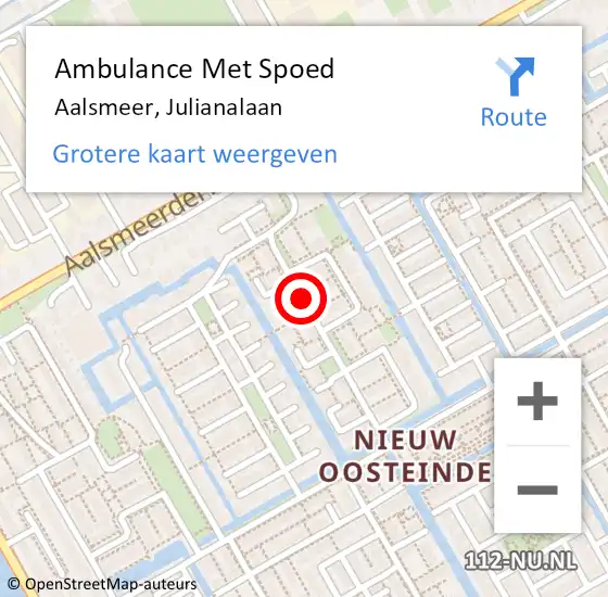 Locatie op kaart van de 112 melding: Ambulance Met Spoed Naar Aalsmeer, Julianalaan op 21 maart 2019 00:40
