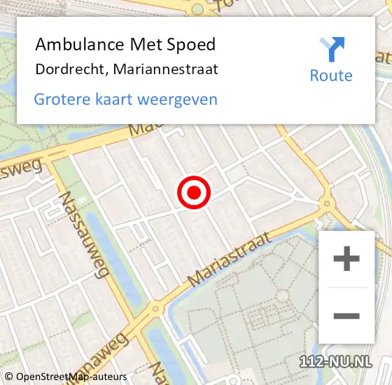 Locatie op kaart van de 112 melding: Ambulance Met Spoed Naar Dordrecht, Mariannestraat op 21 maart 2019 00:42