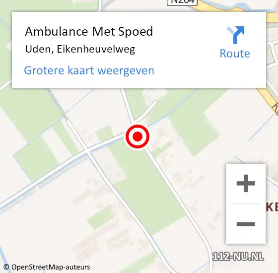 Locatie op kaart van de 112 melding: Ambulance Met Spoed Naar Uden, Eikenheuvelweg op 21 maart 2019 01:28