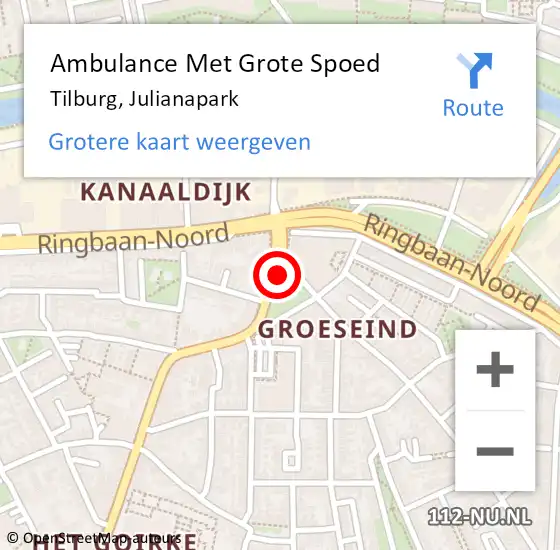 Locatie op kaart van de 112 melding: Ambulance Met Grote Spoed Naar Tilburg, Julianapark op 21 maart 2019 01:33