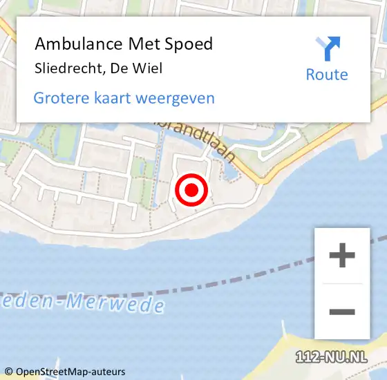 Locatie op kaart van de 112 melding: Ambulance Met Spoed Naar Sliedrecht, De Wiel op 21 maart 2019 08:12
