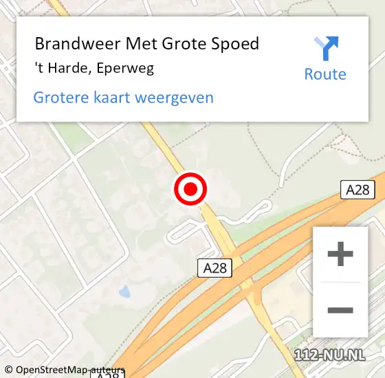 Locatie op kaart van de 112 melding: Brandweer Met Grote Spoed Naar 't Harde, Eperweg op 21 maart 2019 09:55