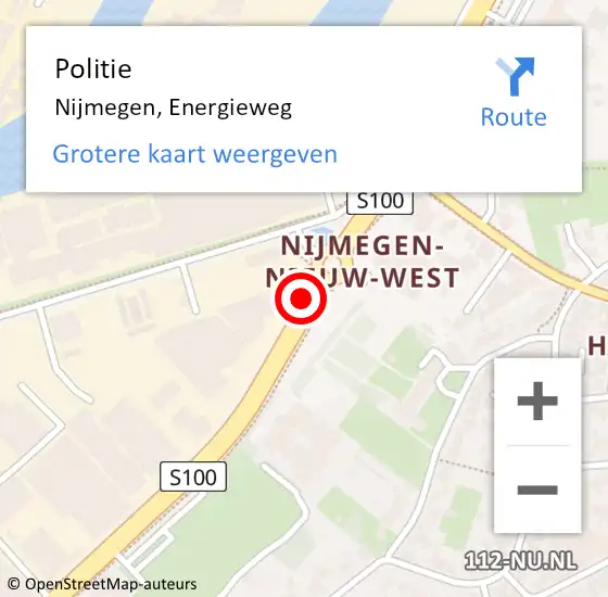 Locatie op kaart van de 112 melding: Politie Nijmegen, Energieweg op 21 maart 2019 13:08