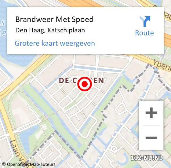 Locatie op kaart van de 112 melding: Brandweer Met Spoed Naar Den Haag, Katschiplaan op 21 maart 2019 13:23