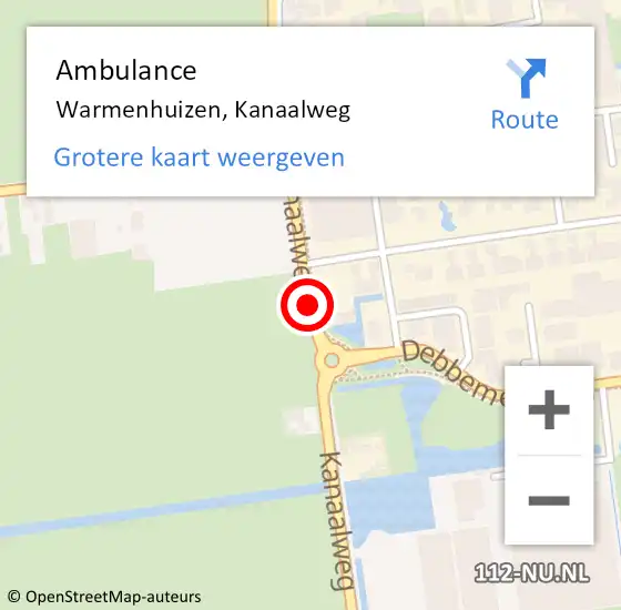 Locatie op kaart van de 112 melding: Ambulance Warmenhuizen, Kanaalweg op 21 maart 2019 15:54