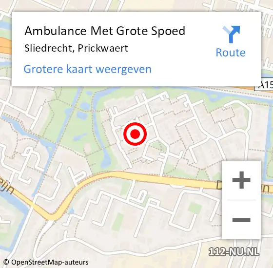 Locatie op kaart van de 112 melding: Ambulance Met Grote Spoed Naar Sliedrecht, Prickwaert op 21 maart 2019 19:45