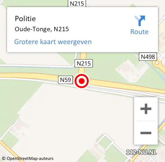 Locatie op kaart van de 112 melding: Politie Oude-Tonge, N215 op 21 maart 2019 21:29