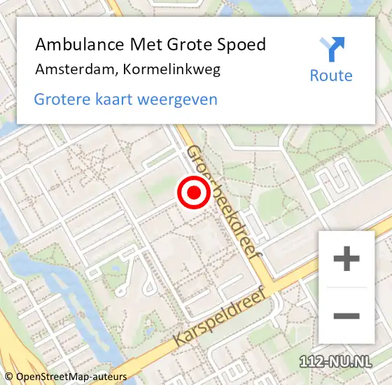 Locatie op kaart van de 112 melding: Ambulance Met Grote Spoed Naar Amsterdam, Kormelinkweg op 21 maart 2019 21:51