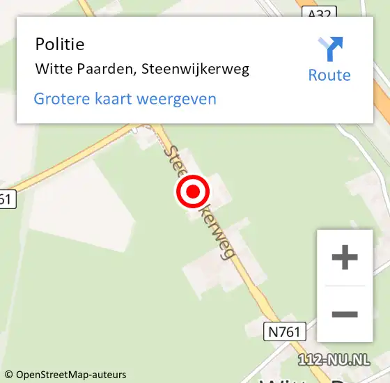 Locatie op kaart van de 112 melding: Politie Witte Paarden, Steenwijkerweg op 22 maart 2019 06:39