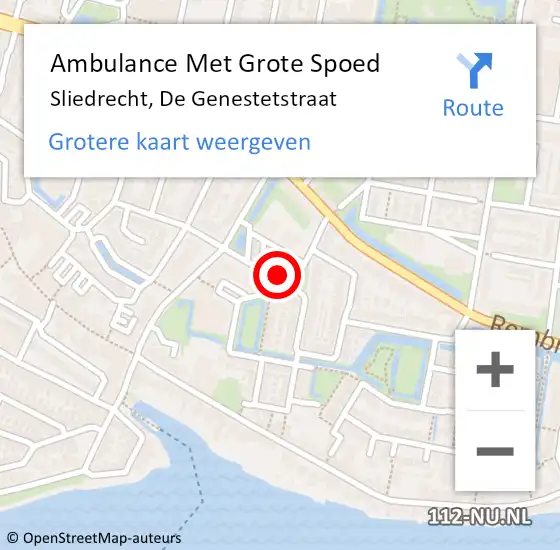 Locatie op kaart van de 112 melding: Ambulance Met Grote Spoed Naar Sliedrecht, De Genestetstraat op 22 maart 2019 11:27