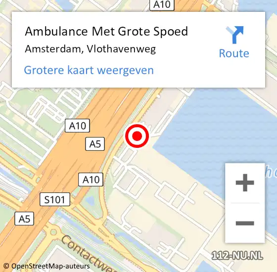 Locatie op kaart van de 112 melding: Ambulance Met Grote Spoed Naar Amsterdam, Vlothavenweg op 22 maart 2019 11:45