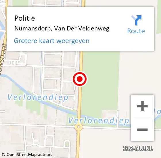 Locatie op kaart van de 112 melding: Politie Numansdorp, Van Der Veldenweg op 22 maart 2019 12:58
