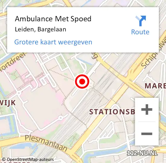 Locatie op kaart van de 112 melding: Ambulance Met Spoed Naar Leiden, Bargelaan op 22 maart 2019 15:53