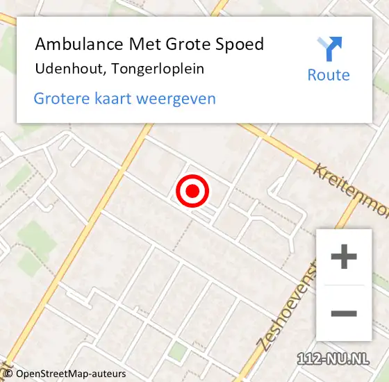 Locatie op kaart van de 112 melding: Ambulance Met Grote Spoed Naar Udenhout, Tongerloplein op 22 maart 2019 17:37
