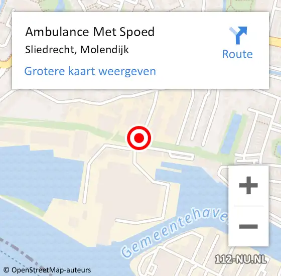 Locatie op kaart van de 112 melding: Ambulance Met Spoed Naar Sliedrecht, Molendijk op 22 maart 2019 20:37