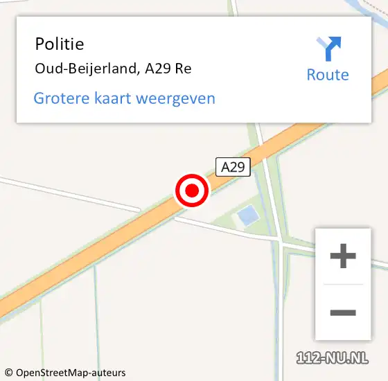 Locatie op kaart van de 112 melding: Politie Oud-Beijerland, A29 Li hectometerpaal: 16,5 op 22 maart 2019 21:42