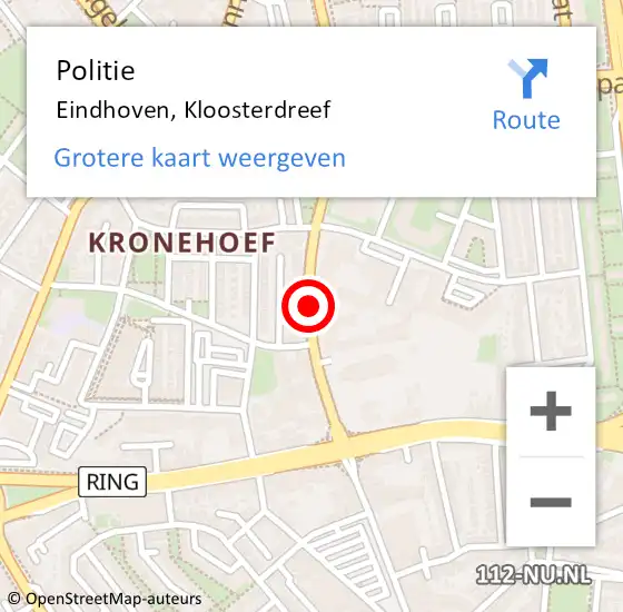 Locatie op kaart van de 112 melding: Politie Eindhoven, Kloosterdreef op 23 maart 2019 04:06