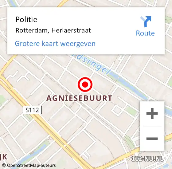 Locatie op kaart van de 112 melding: Politie Rotterdam, Herlaerstraat op 23 maart 2019 04:49