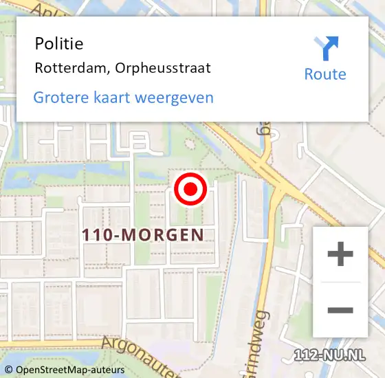 Locatie op kaart van de 112 melding: Politie Rotterdam, Orpheusstraat op 23 maart 2019 07:07