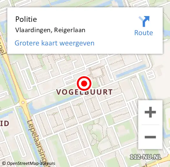 Locatie op kaart van de 112 melding: Politie Vlaardingen, Reigerlaan op 23 maart 2019 07:49