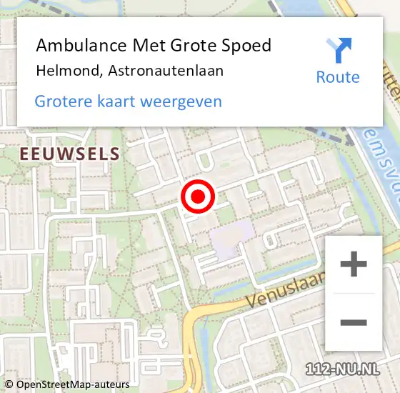 Locatie op kaart van de 112 melding: Ambulance Met Grote Spoed Naar Helmond, Astronautenlaan op 23 maart 2019 09:31