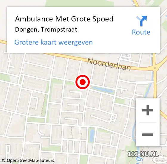 Locatie op kaart van de 112 melding: Ambulance Met Grote Spoed Naar Dongen, Trompstraat op 23 maart 2019 17:10