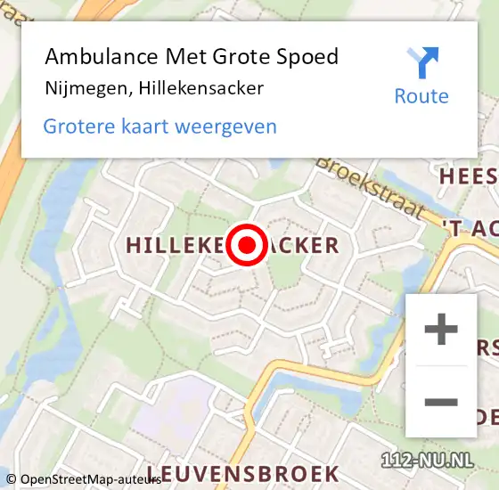 Locatie op kaart van de 112 melding: Ambulance Met Grote Spoed Naar Nijmegen, Hillekensacker op 23 maart 2019 18:11
