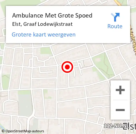 Locatie op kaart van de 112 melding: Ambulance Met Grote Spoed Naar Elst, Graaf Lodewijkstraat op 23 maart 2019 18:36