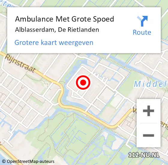 Locatie op kaart van de 112 melding: Ambulance Met Grote Spoed Naar Alblasserdam, De Rietlanden op 23 maart 2019 22:19