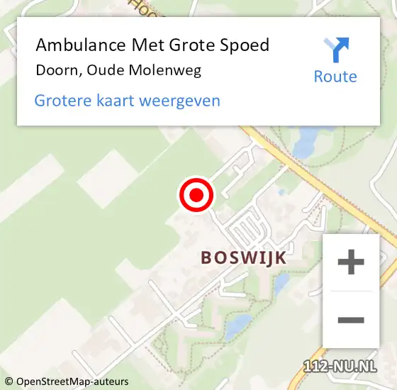 Locatie op kaart van de 112 melding: Ambulance Met Grote Spoed Naar Doorn, Oude Molenweg op 24 maart 2019 04:04