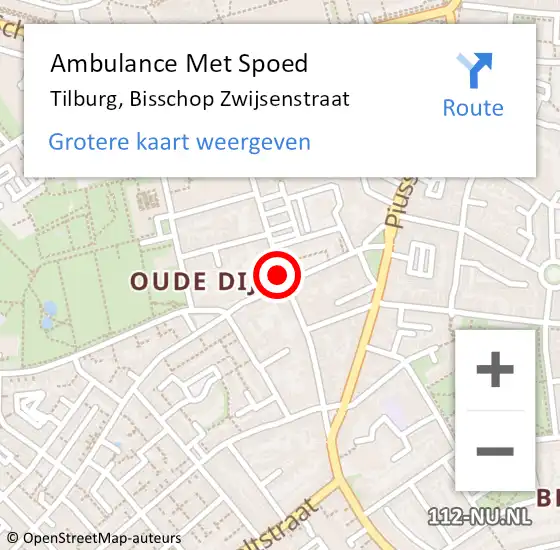 Locatie op kaart van de 112 melding: Ambulance Met Spoed Naar Tilburg, Bisschop Zwijsenstraat op 24 maart 2019 13:57