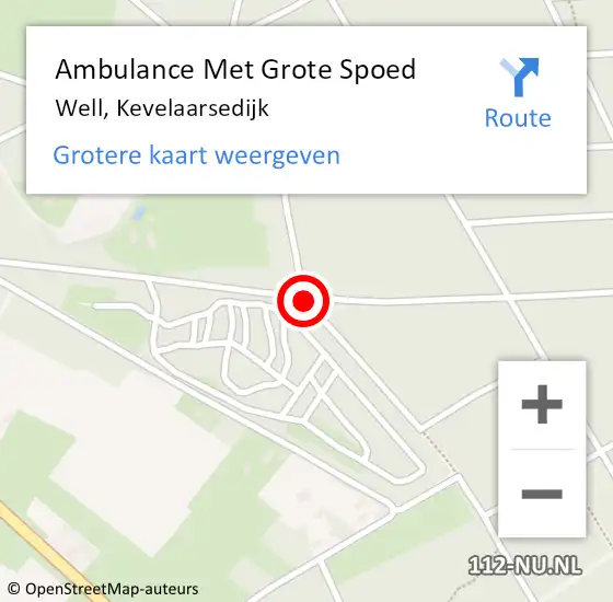 Locatie op kaart van de 112 melding: Ambulance Met Grote Spoed Naar Well, Kevelaarsedijk op 24 maart 2019 15:36